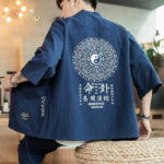 Kimono bleu blanc pour homme, veste légère et élégante