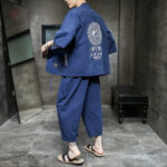 Veste homme en kimono, couleur bleue et blanche, confort assuré