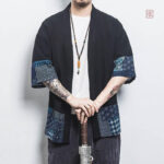 Kimono bleu à fleurs pour homme