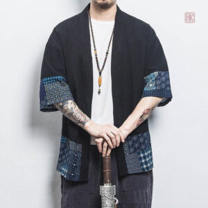 Kimono bleu à fleurs pour homme