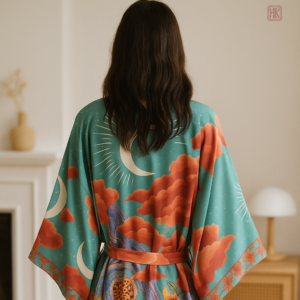 Veste kimono avec motifs bohèmes, idéale pour l'été