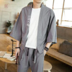 Kimono gris pour homme, veste élégante et décontractée