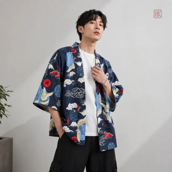 kimono-veste-homme-grue-1 Kimono homme avec motif de grue