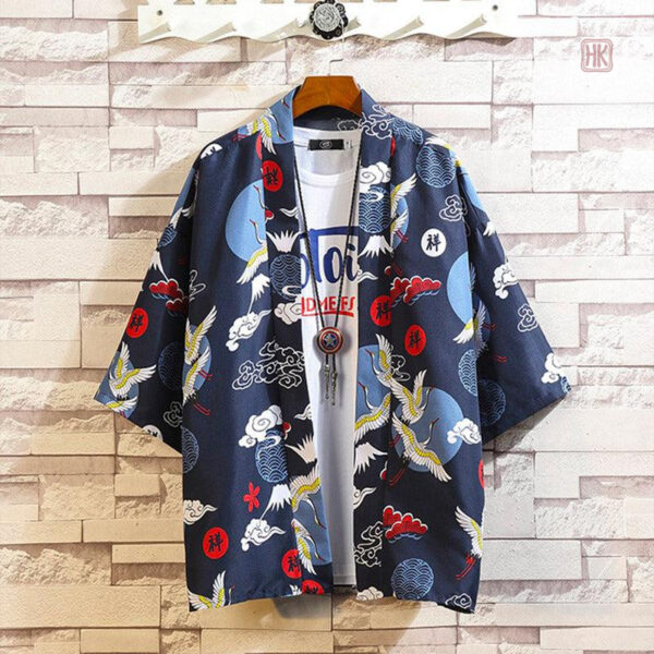 Veste légère pour homme, style kimono grue