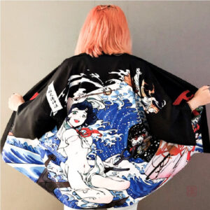 Kimono femme imprimé mer agitée, élégant et léger