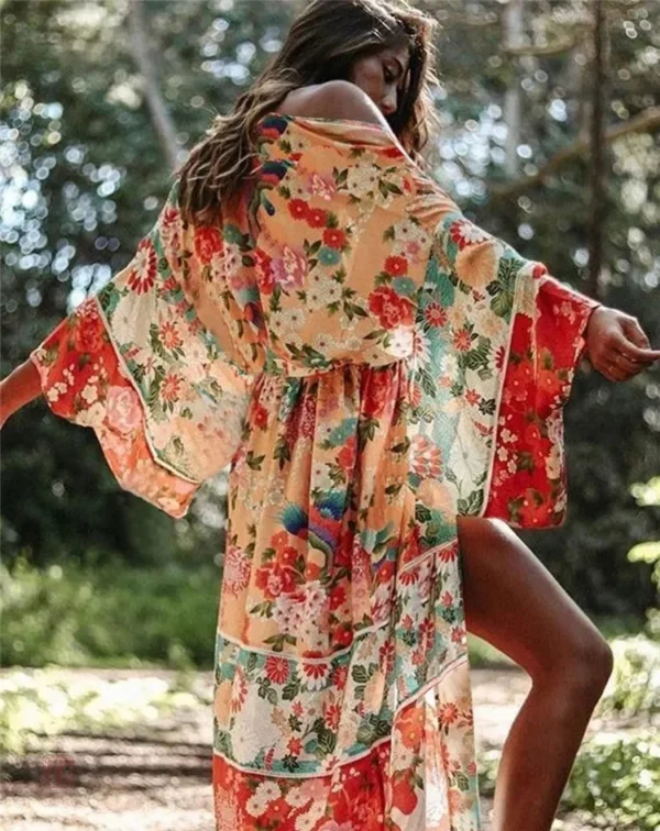 kimono-vintage-floral-1 Kimono floral vintage pour femme, élégant et stylé