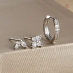 Lot de 3 bijoux d'oreilles élégants en argent
