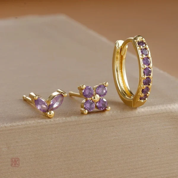 Lot de 3 boucles d'oreilles élégantes en or