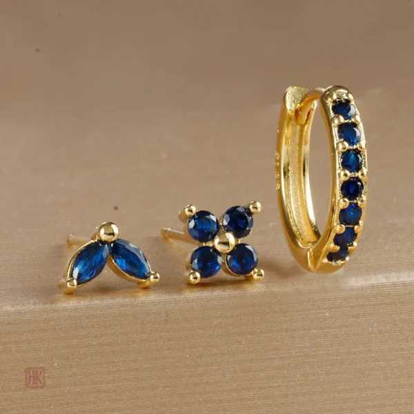 Accessoires dorés avec zircon, trio de boucles d'oreilles