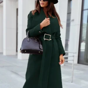 Manteau kimono vert à ceinture pour femme