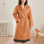 Manteau femme en laine camel, style kimono