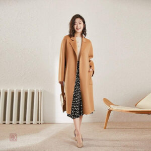 Vêtement d'extérieur camel pour femme, manteau en laine