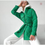 Manteau court femme vert kimono élégant