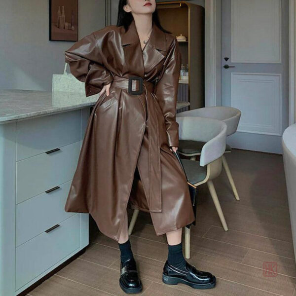 manteau-cuir-marron-femme-1 Manteau cuir marron femme style kimono