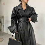 Manteau cuir noir femme style kimono