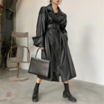Manteau femme en cuir noir, mode et confort