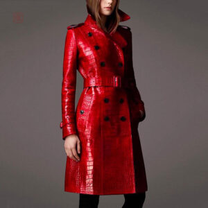 Manteau en cuir rouge femme, style kimono élégant