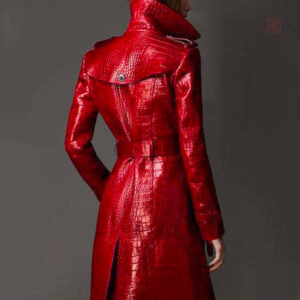 Manteau kimono femme en cuir rouge, coupe moderne