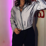 Manteau kimono avec finition fluorescente pour femme
