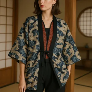 Manteau kimono élégant pour femme, design dragon