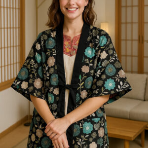 Manteau Kimono Fluide Bleu et Noir pour femme