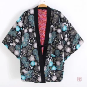 Manteau léger Kimono, design chic en bleu et noir