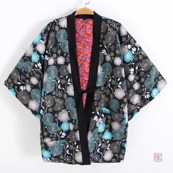 Manteau léger Kimono, design chic en bleu et noir