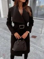 Manteau Kimono Noir à Ceinture pour femme