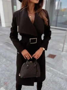 Manteau Kimono Noir à Ceinture pour femme
