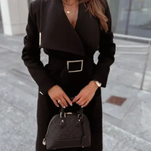 Manteau Kimono Noir à Ceinture pour femme