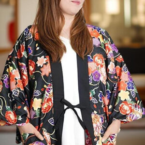Manteau Kimono Noir Floral pour femme