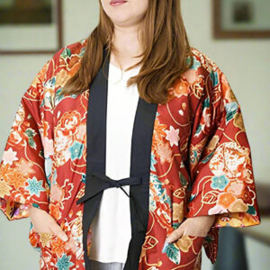 Manteau Kimono Rouge Fleuri pour femme