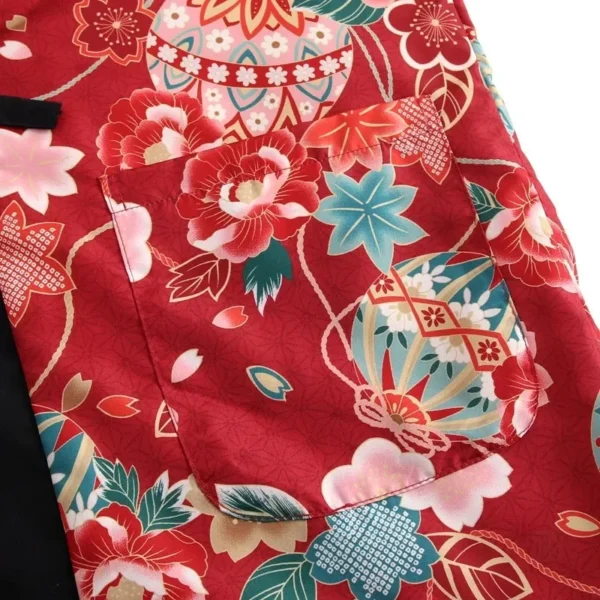 Kimono femme coloré avec motifs rouges