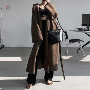 Manteau long marron femme style kimono