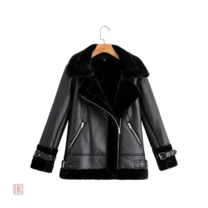 Manteau doux et chaud en cuir pour femme