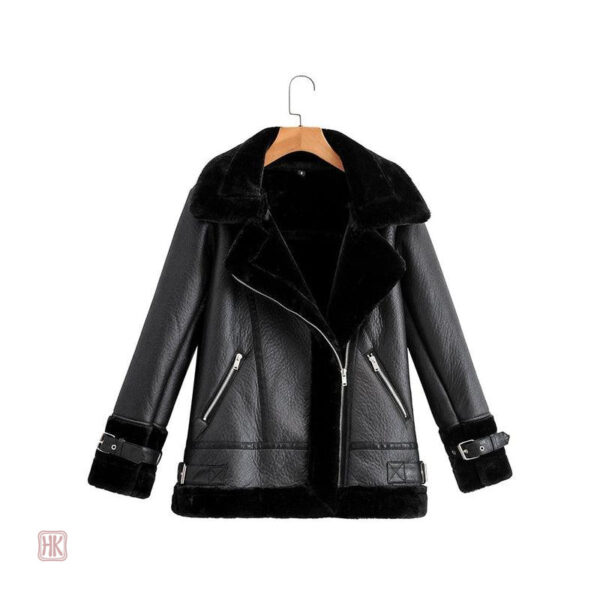 Manteau doux et chaud en cuir pour femme
