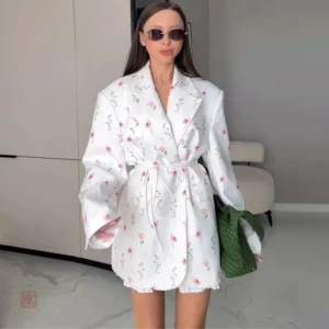 Manteau kimono à motifs floraux pour femme