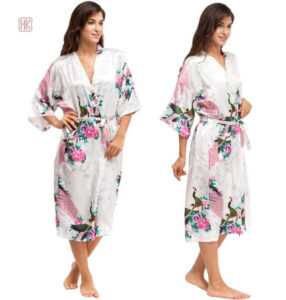 Peignoir femme blanc à motif, style kimono confortable