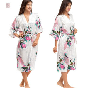 Peignoir femme blanc à motif, style kimono confortable