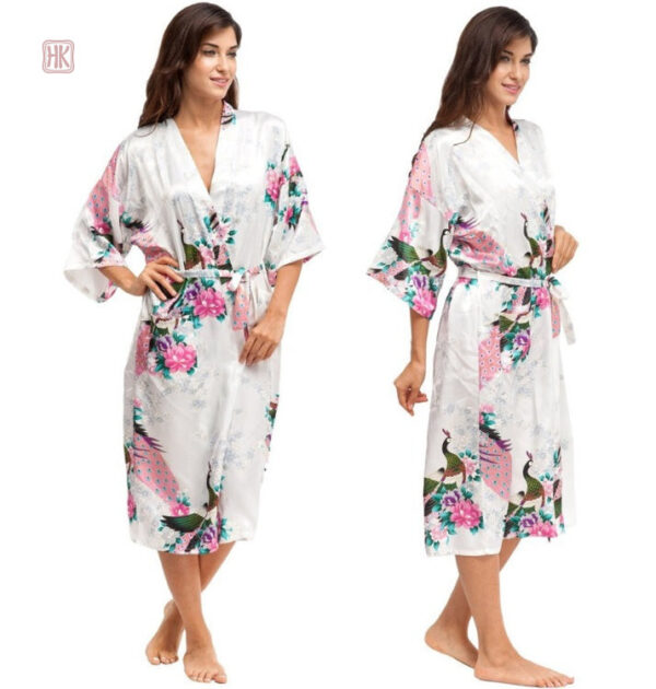 Peignoir femme blanc à motif, style kimono confortable