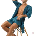 Peignoir satin homme style kimono