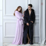 Peignoir de bain doux pour femme, style kimono, couleur violet