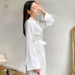 Peignoir kimono blanc femme en tissu léger