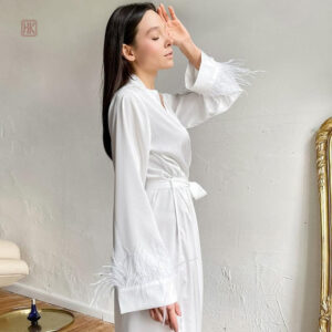 Peignoir kimono blanc femme en tissu léger