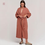 Peignoir fin en coton pour femme, style kimono