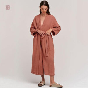 Peignoir fin en coton pour femme, style kimono