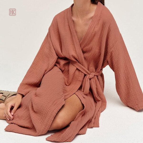 Vêtement d'intérieur féminin en coton doux, peignoir élégant