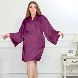 Peignoir satin court femme style kimono