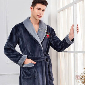Peignoir homme doux avec ceinture, style kimono