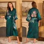 Peignoir satin type soie pour femme en style japonais